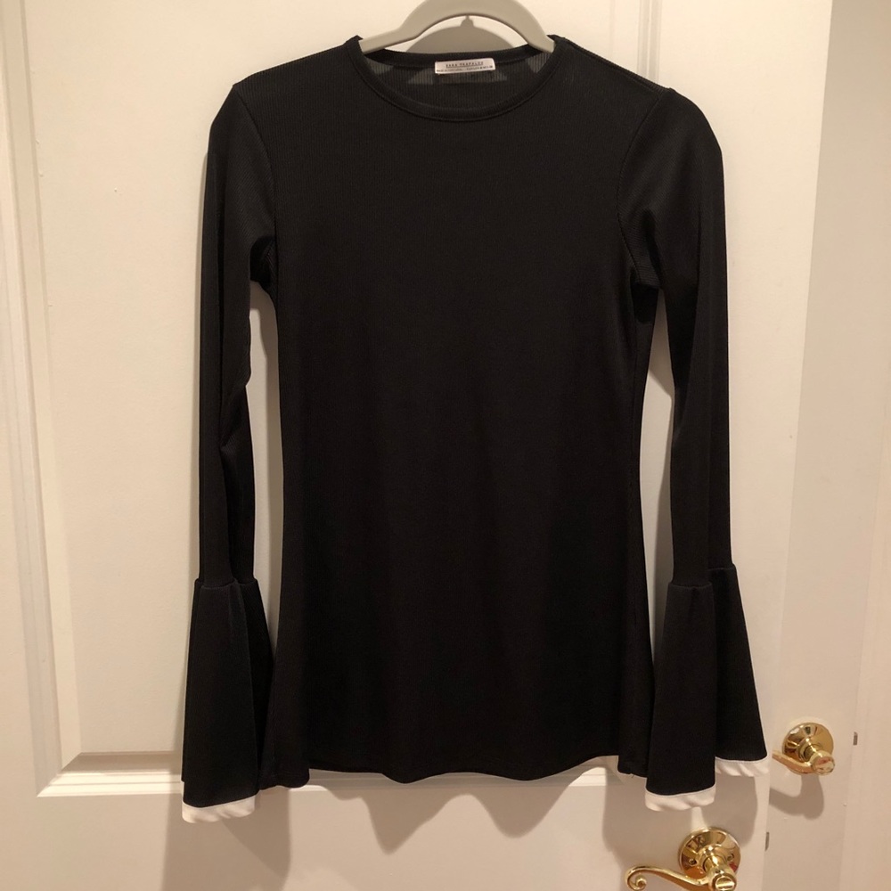 Zara crewneck long bell sleeve blouse